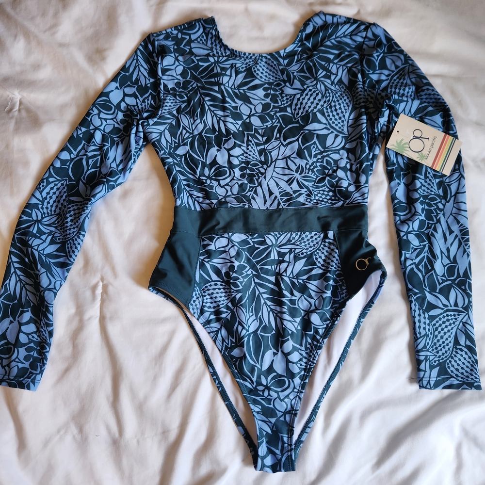 NWT OP Blue Long Sleeve One Piece Swimsuit Womens Size M